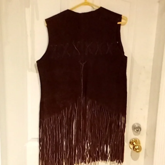 Vintage Brown Leather Hyde Fringe Vest - Picture 2 of 5
